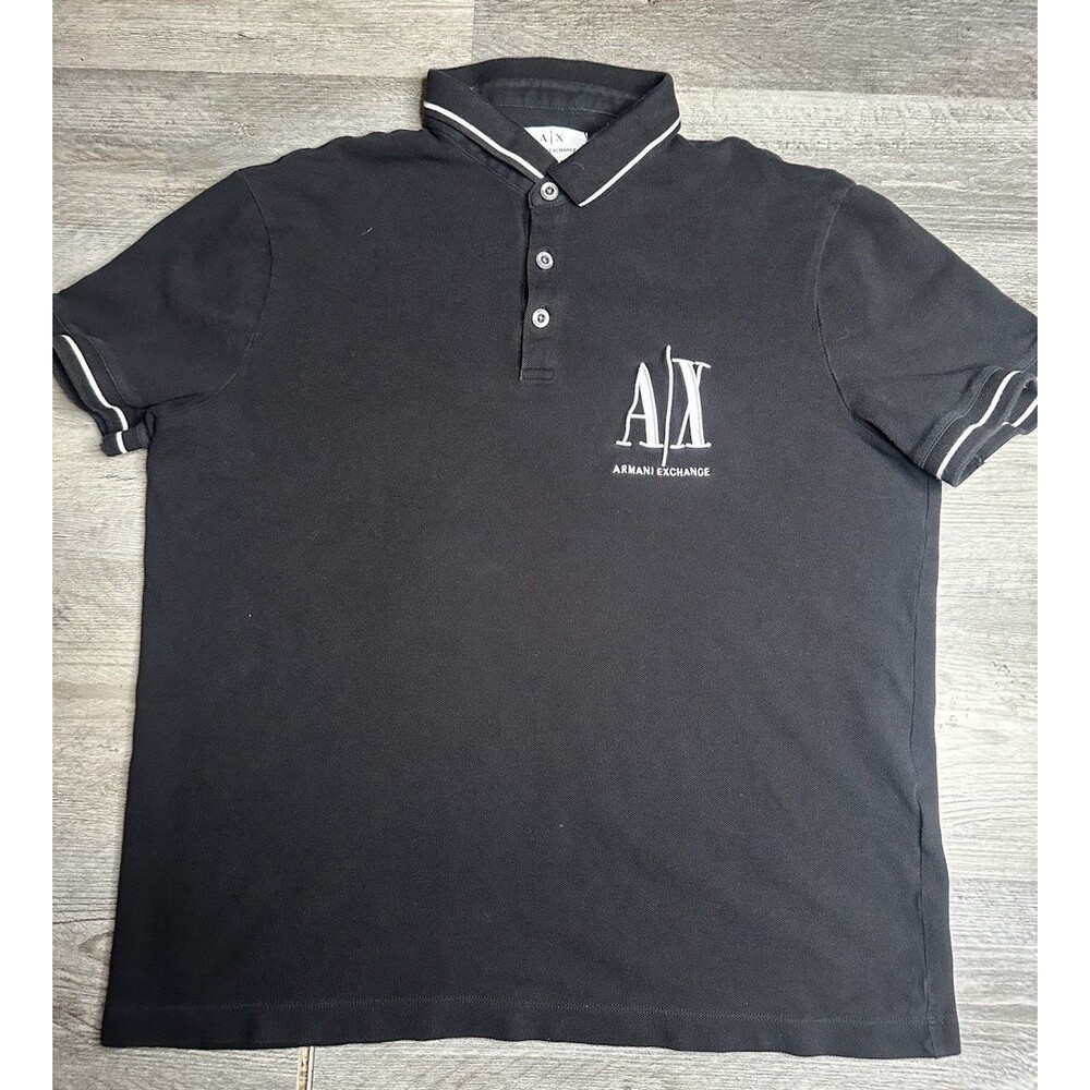 Armani Exchange Polo Shirt Mens Large Cotton Black Short Sleeve